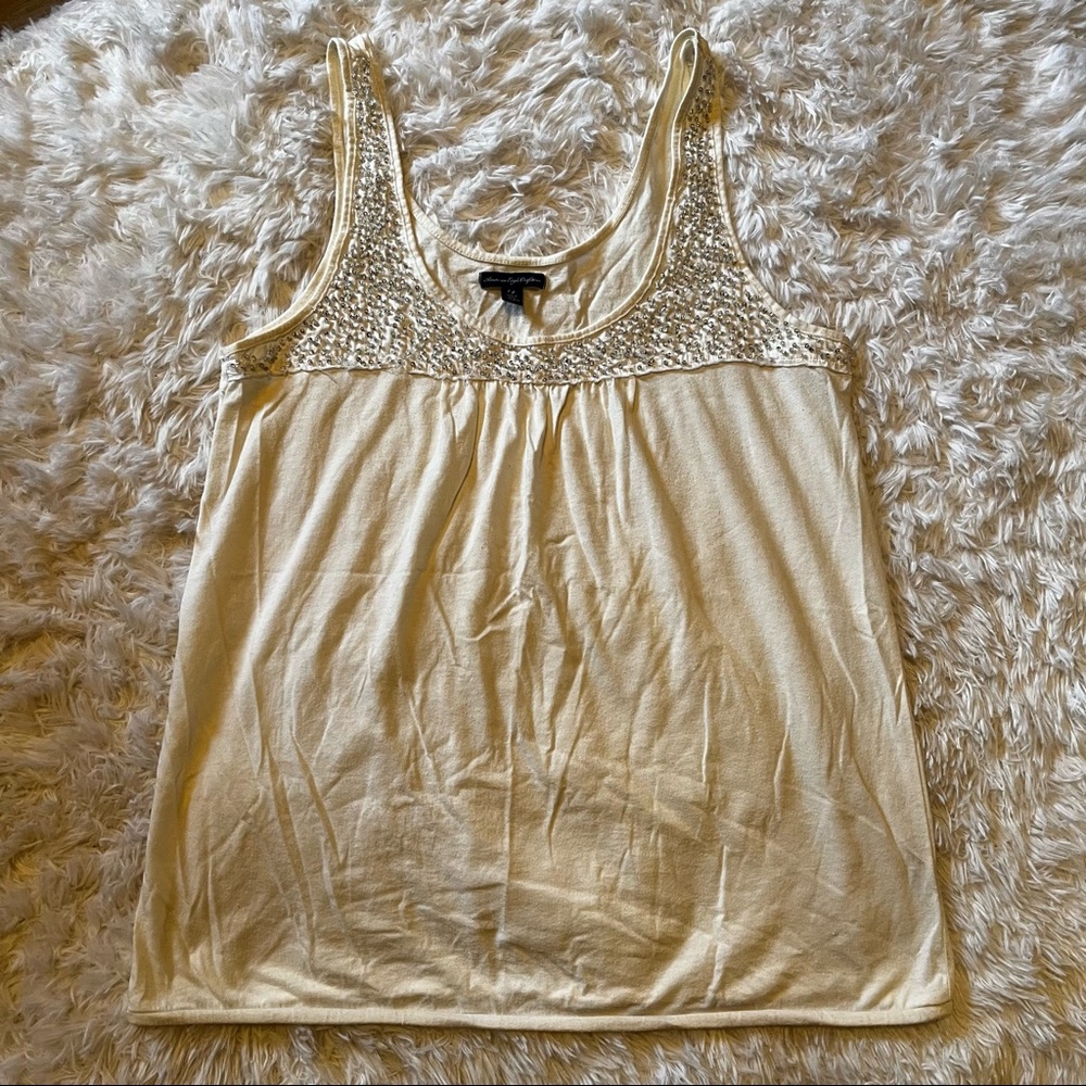 American Eagle White Bedazzled Tank Top Size L